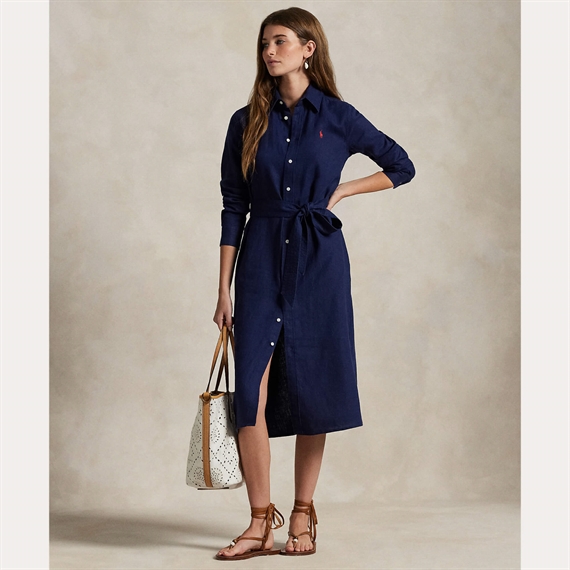 Polo Ralph Lauren Belted Linen Skjortekjole, Newport Navy